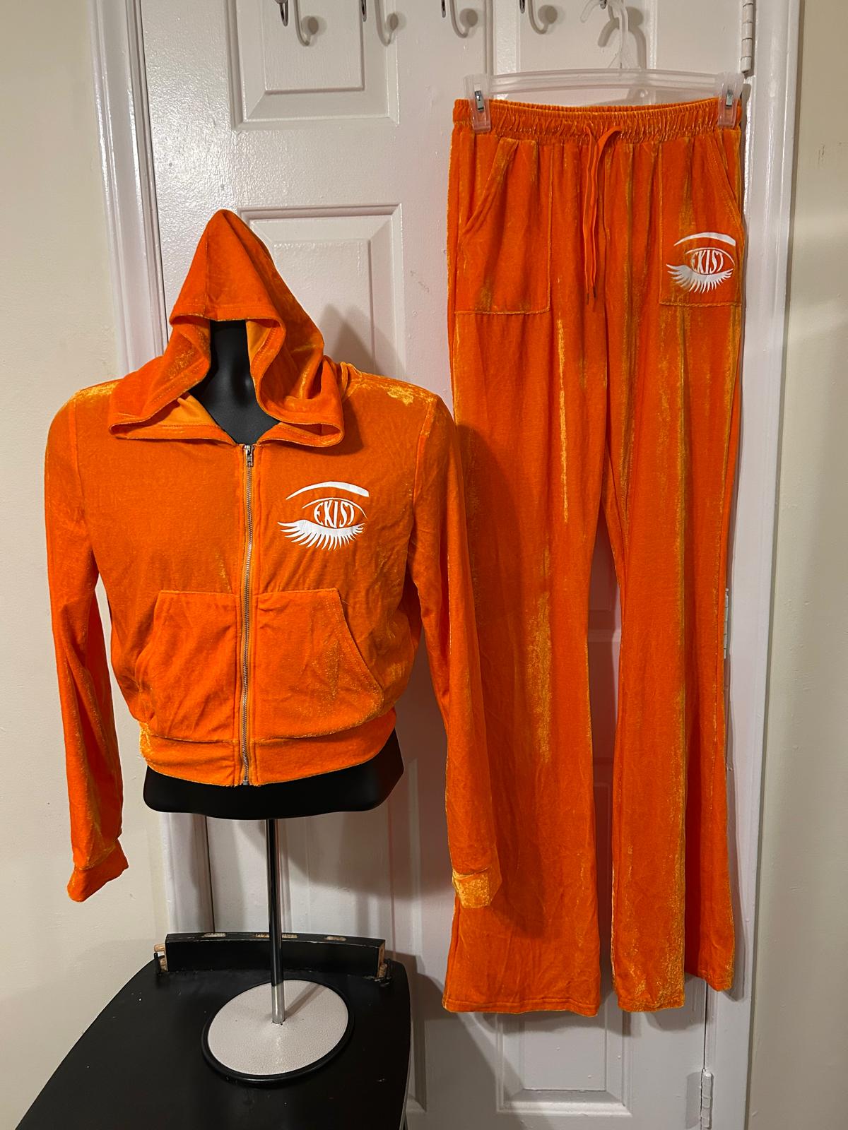 Women velour zipper hoodie and pants set