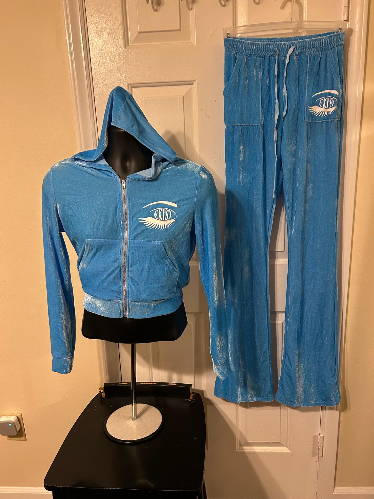 Women velour zipper hoodie and pants set