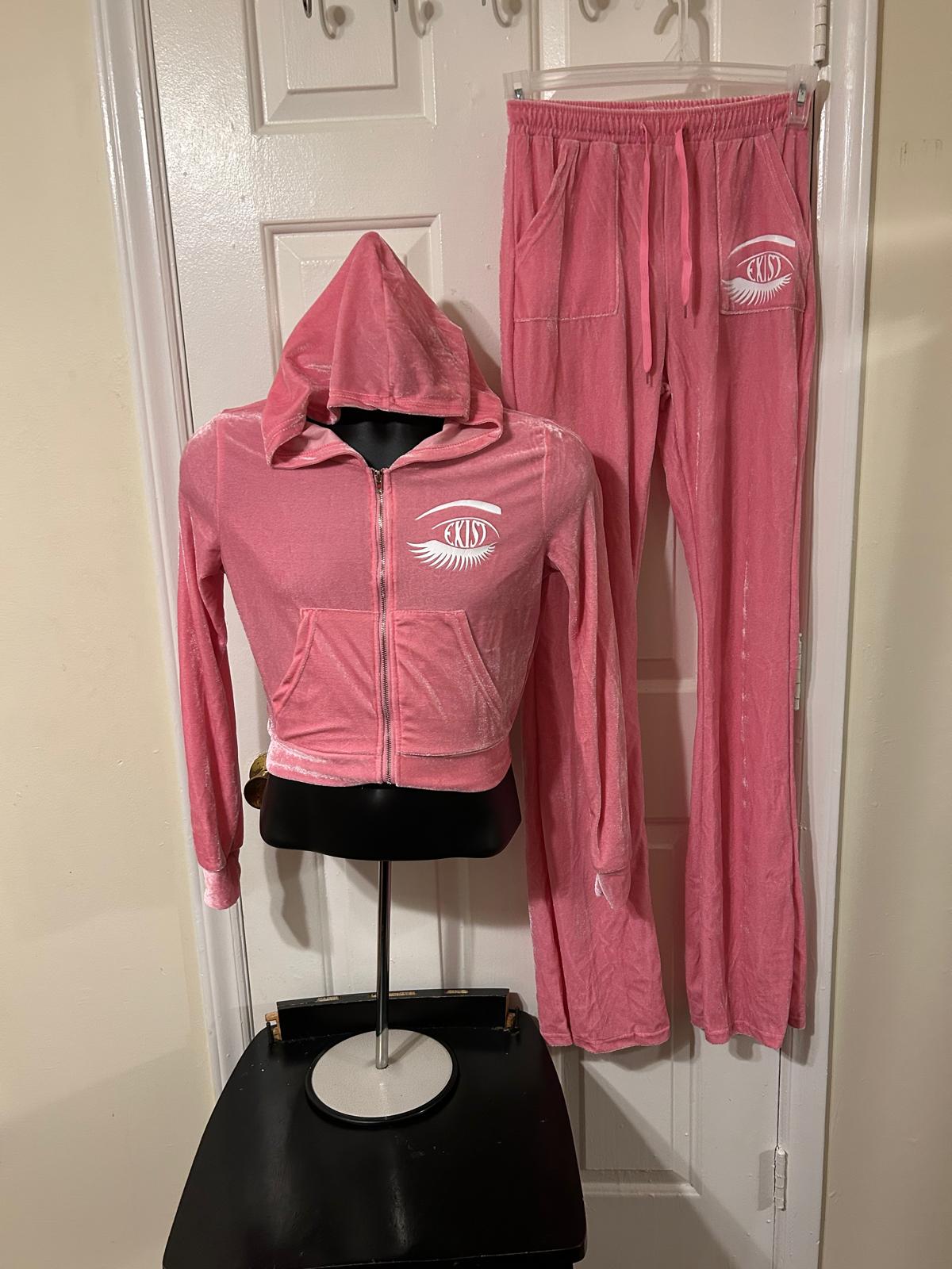 Women velour zipper hoodie and pants set