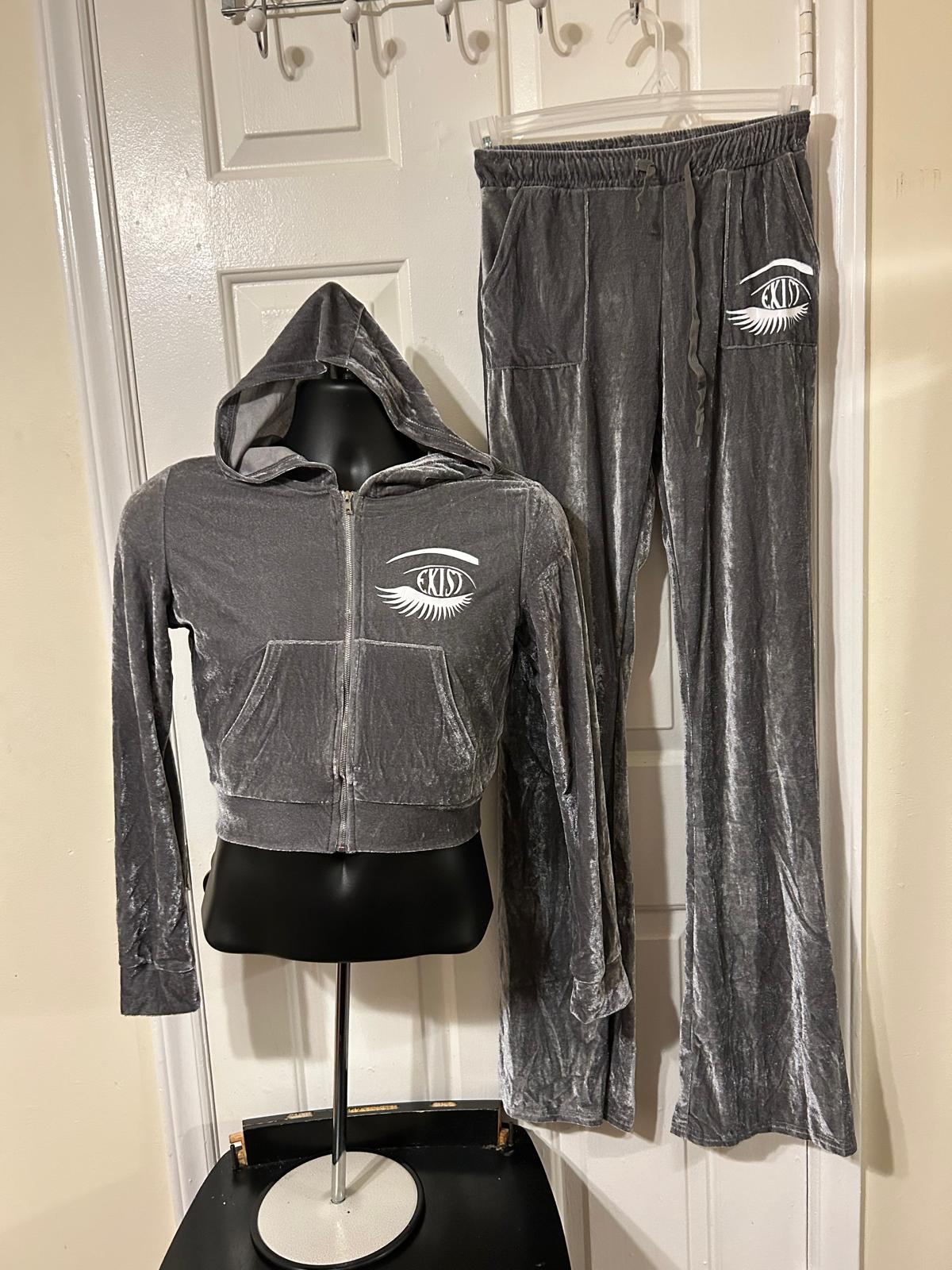 Women velour zipper hoodie and pants set