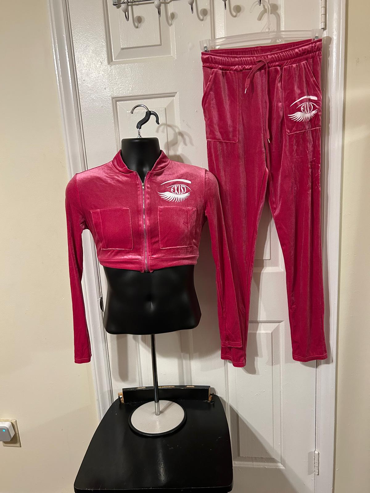 Women velour zipper hoodie and pants set