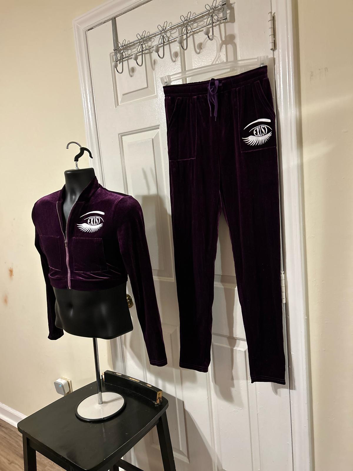 Women velour zipper hoodie and pants set