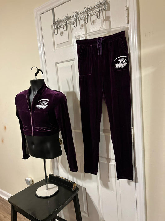Women velour zipper hoodie and pants set