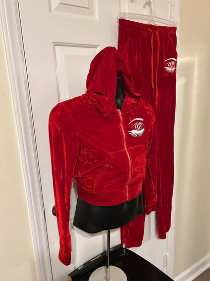 Women velour zipper hoodie and pants set