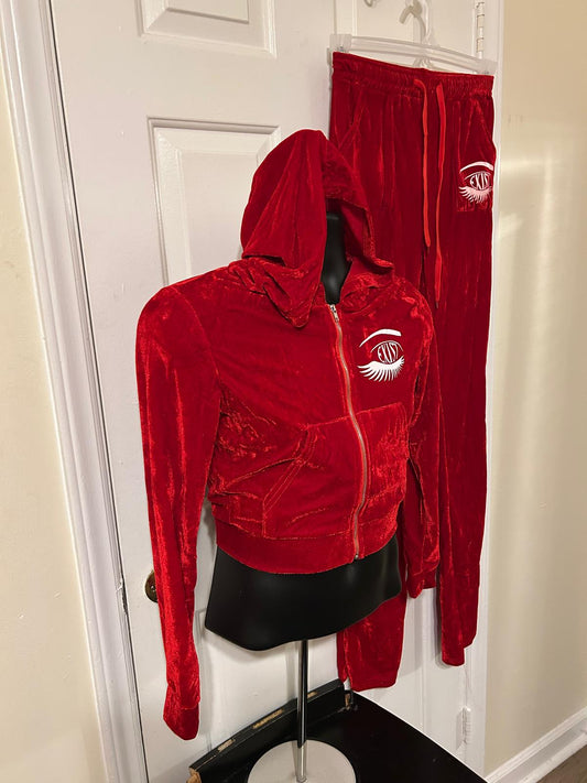 Women velour zipper hoodie and pants set