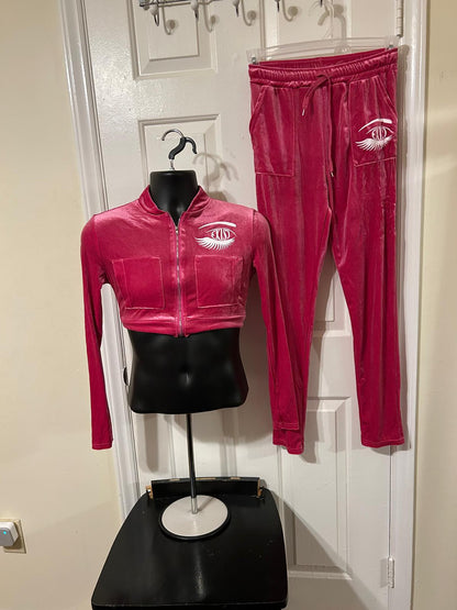 Women velour zipper hoodie and pants set